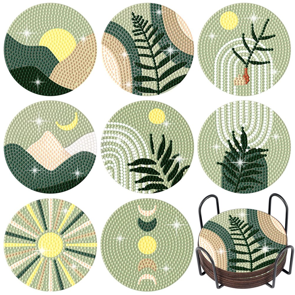 Umigy 8 Pcs Diamond Painting Coasters with Holder 5D Diamond Art Coasters Kits for Kids 3.74 Inch DIY Art Crafts Projects Small Painting Kits for Beginners