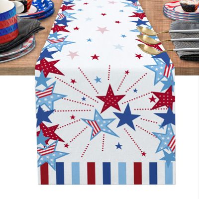 4th of July Table Runner,Patriotic Stars Tablecloth Red White and Blue Stripes Memorial Day Decorations for Home,Kitchen,Dining Room,Indoor,Outdoor,13X90 Inches Long,Independence Day Summer Holiday