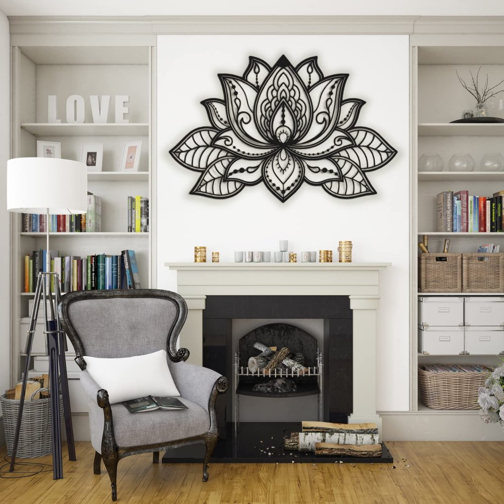 3D Metal Mandala Wall Art - Lotus Flower Spiritual Wall Decor for Bedroom - 36 x 22" / 91 x 59 cm