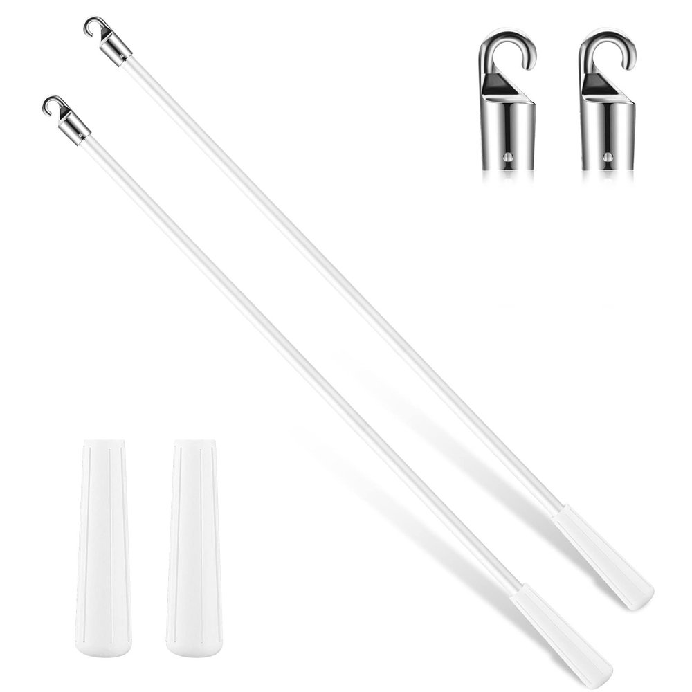 Bokon 2 Pieces White Fiberglass Blind Wand Vertical Blinds Stick Replacement with Hook and Handle for Window Opener Accessory(17 Inch)
