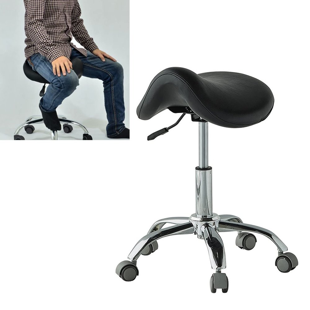 CMYUN Saddle Stool Ergonomic Saddle Stool with Wheel, Black Heavy Duty Rolling Saddle Chair, Height Adjustable Office Clinic Medical Dental Stool, for Massage