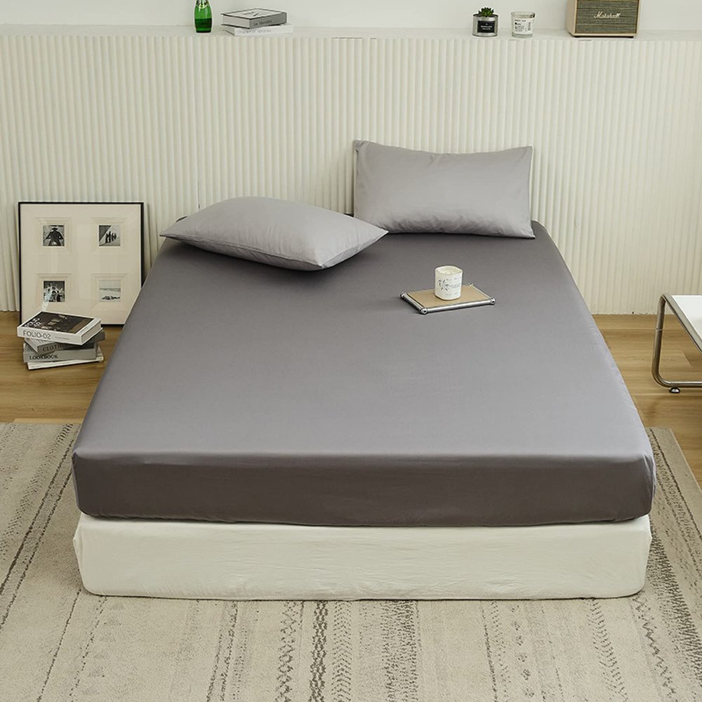 FCLDESHOP Deep Pocket Bed Sheet,Thick Brushed Solid Color Cotton Deep Pocket Bedding Sheet, Bedroom Guest Room Single Double Mattress Protector,Dark Grey,120 * 200cm*25cm