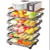 MURRI&MURRDI Fruit Vegetable Storage Basket with Wooden Lid, 6 Tier Stackable Wire Kitchen Cart with Wheels, Tall Produce Snack Racks Display, Narrow Rolling Cart for Pantry Onion Potato, Black view 1