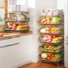MURRI&MURRDI Fruit Vegetable Storage Basket with Wooden Lid, 6 Tier Stackable Wire Kitchen Cart with Wheels, Tall Produce Snack Racks Display, Narrow Rolling Cart for Pantry Onion Potato, Black view 3