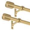2 Pack Curtain Rods 72 to 144 Inch, Adjustable 1-Inch Window Curtain Rods, Heavy Duty Single Telescoping Drapery Rods with Cap Finials, Brass view 1