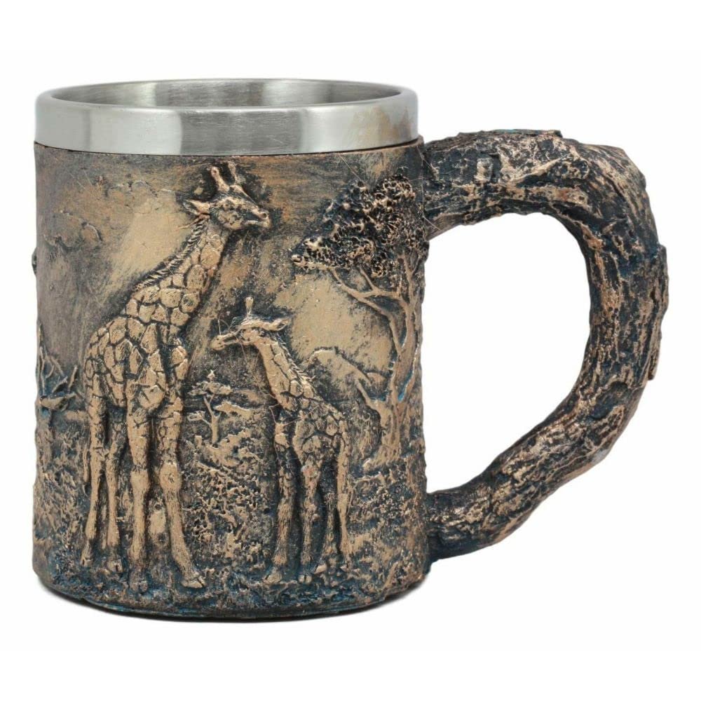 1 Pcs Of Giraffe And Calf Family Coffee Mug Textured With Rustic Tree Bark Design