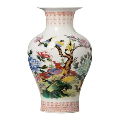 AMITVA China Style Decorative Vase, Classic Ceramic Vases for Art Home Decoration, Chinese Retro Porcelain Ceramic Vase with Peony Painting, B 3716cm