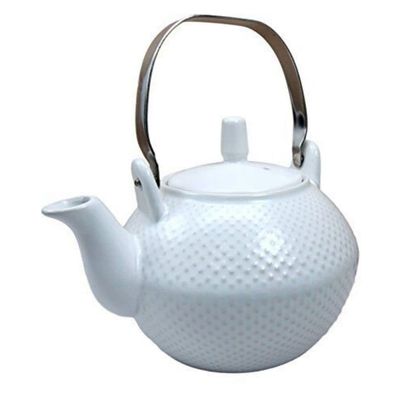 1 Pcs Of Imperial Spotted Texture Teapot With Stainless Steel Handle 28Oz (White)