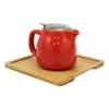 1 Set Of Bright Red Contemporary Ceramic 20oz Tea Pot With 2 Cups And Bamboo Tray view 3