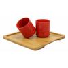 1 Set Of Bright Red Contemporary Ceramic 20oz Tea Pot With 2 Cups And Bamboo Tray view 4