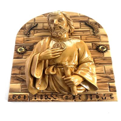 azizeh St. Jude Carved in Olive Wood Wall Hanging Plaque