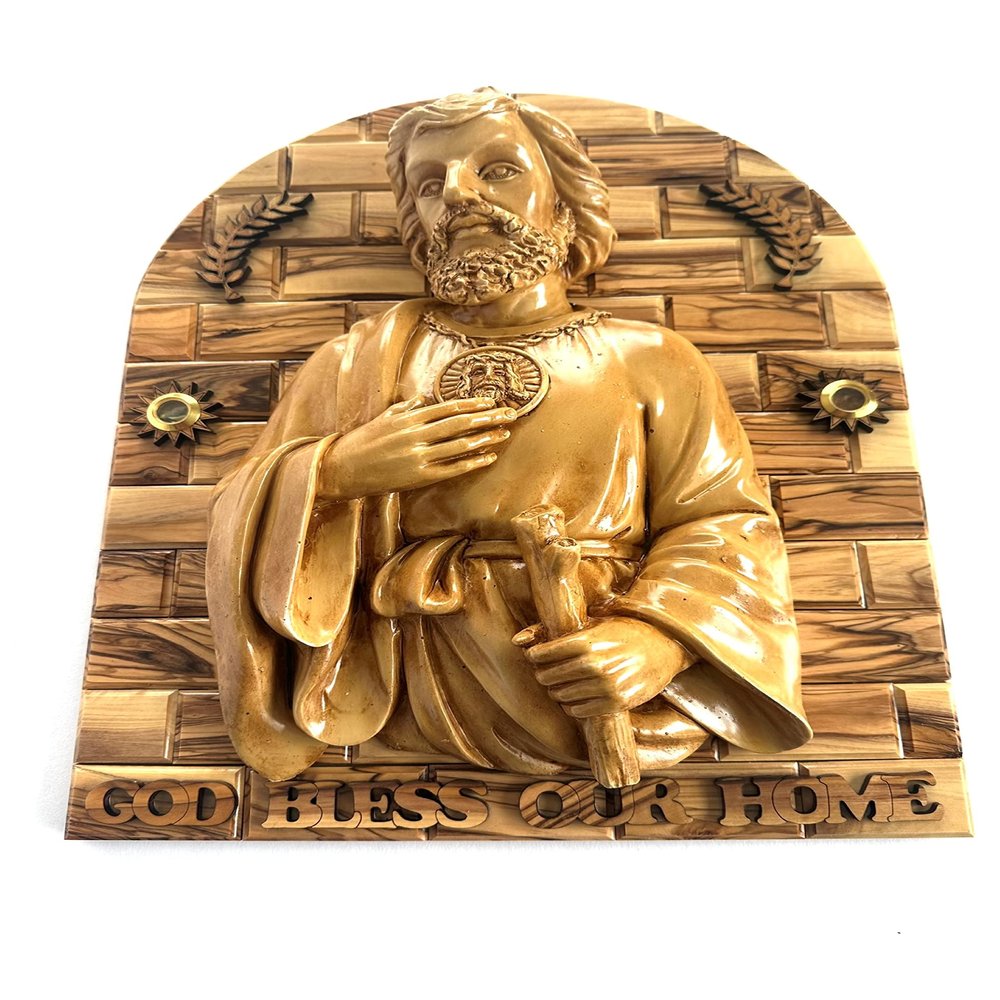 azizeh St. Jude Carved in Olive Wood Wall Hanging Plaque