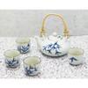 Blue Oriental Bamboo Branches And Leaves Design Porcelain Tea Pot And 4 Cups Set view 1