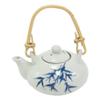 Blue Oriental Bamboo Branches And Leaves Design Porcelain Tea Pot And 4 Cups Set view 2