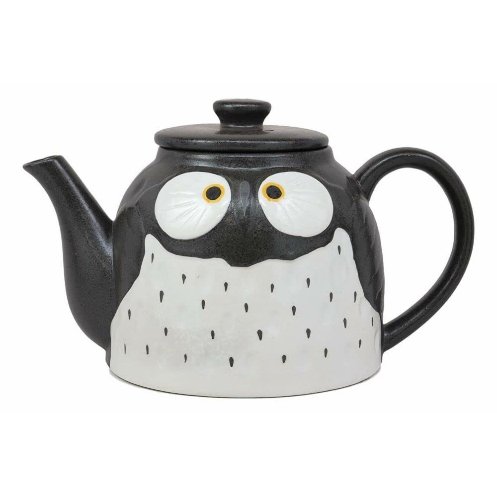 1 Pcs Of Fat Black Owl Ceramic 52Oz Large Tea Pot With Built In Strainer Spout