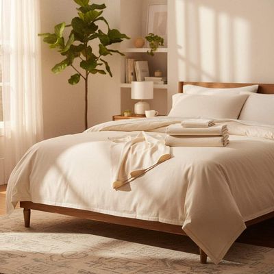 Rifz Textiles TM Collection T-180 Blended Dyed Sheets Soft Comfortable Breathable Washable Elastic Lightweight Decorations for Hotel Bedrooms or Guest Room (Flat, King L 108"X115" 6 PK, Bone)