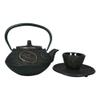 1 Set Of Japanese Gold Finish Coin Pattern Heavy Cast Iron Tea Pot With Trivet And 2 Cups view 2