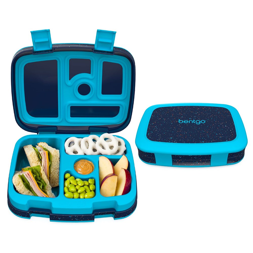 Bentgo Kids 5-Compartment Lunch Box - Confetti Design for School, Ideal for Ages 3-7, Leak-Proof, Drop-Proof, Dishwasher Safe, & Made with PFAS & BPA-Free Materials (Confetti Edition - Abyss Blue)