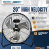 Seasons Comfort 20 Inch High Velocity Heavy Duty Fan, Black, 3 Speeds, 360 Degree Tilt, Carry Handle, 120 W - Metal Industrial Floor Fan for Home, Office & Worksite view 2