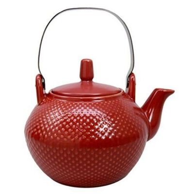 1 Pcs Of Imperial Spotted Texture Teapot With Stainless Steel Handle 28Oz (Red)