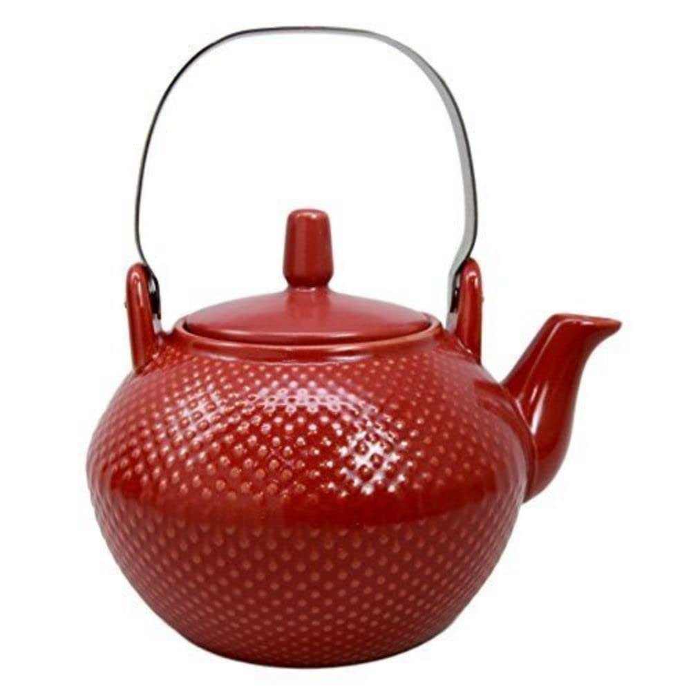 1 Pcs Of Imperial Spotted Texture Teapot With Stainless Steel Handle 28Oz (Red)