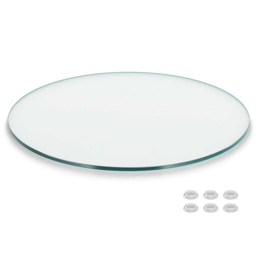 The Better Bevel 16 inch Round Glass Table Top - Clear Tempered Glass Surface Protector - Safe Flat Polished Edge - Coffee, Dining and End Table