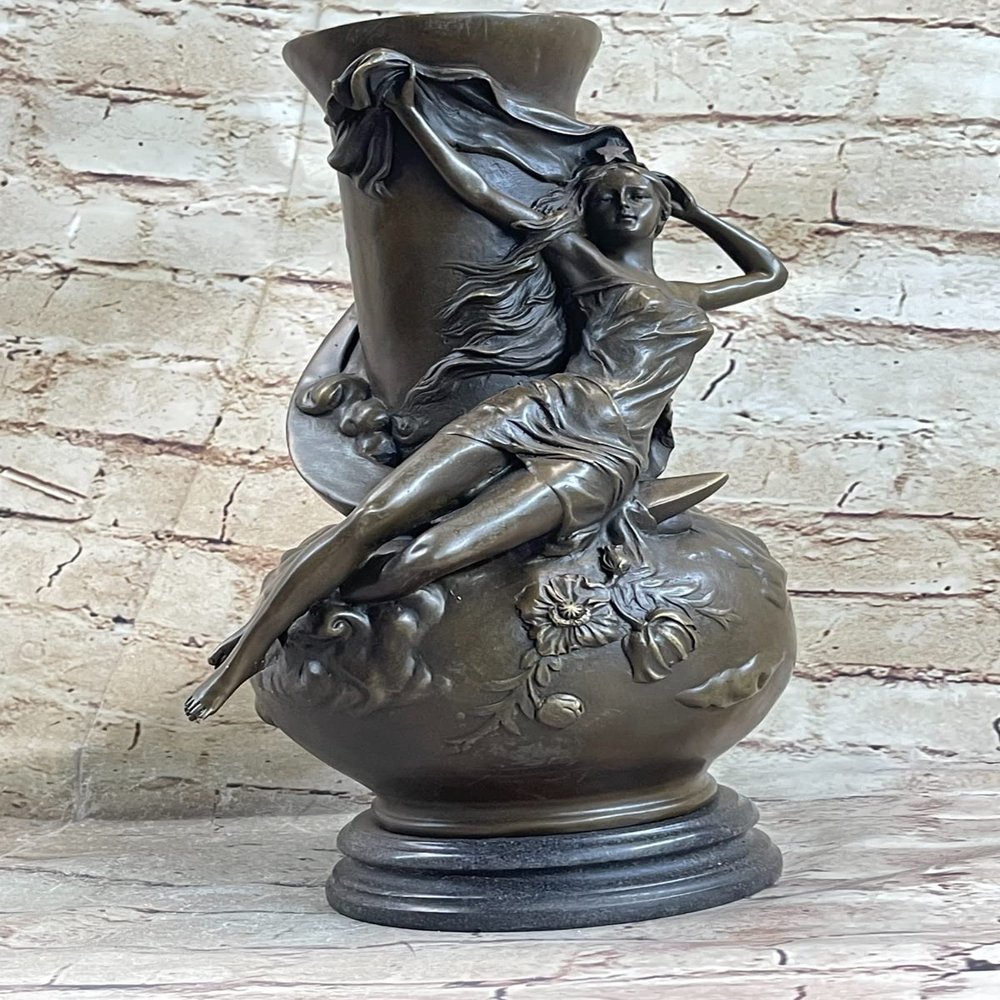 EUROPEAN BRONZE Close Out Nouveau Deco Nude Female Bronze Vase Bronze Figurine Sculpture Figure Gift Deal Artwork