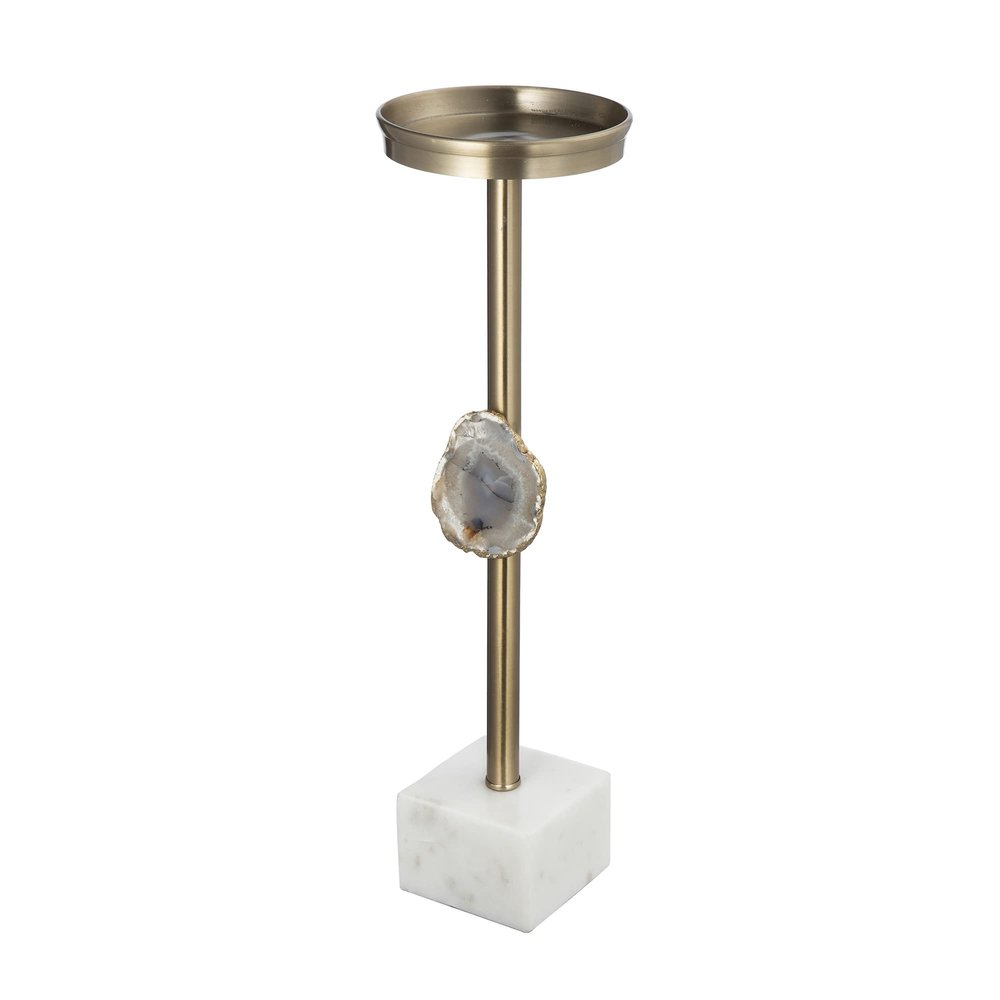 A&B Home Marble Candle Holder - Gold Pillar Candle Holder with Agate Stone, Decorative Tabletop Lighting, Living Room Coffee Table Accent Piece Dining Table Centerpiece, 5" x 5" x 15"