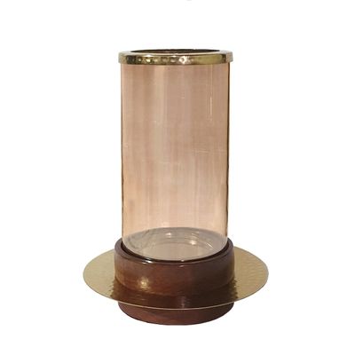 A&B Home Acacia Wood Candle Holder - Wood Candle Holder with Glass Hurricane, Decorative Tabletop Lighting, Living Room Coffee Table Accent Piece Dining Table Centerpiece, 7" x 7" x 11"