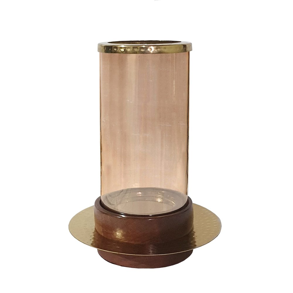 A&B Home Acacia Wood Candle Holder - Wood Candle Holder with Glass Hurricane, Decorative Tabletop Lighting, Living Room Coffee Table Accent Piece Dining Table Centerpiece, 7" x 7" x 11"
