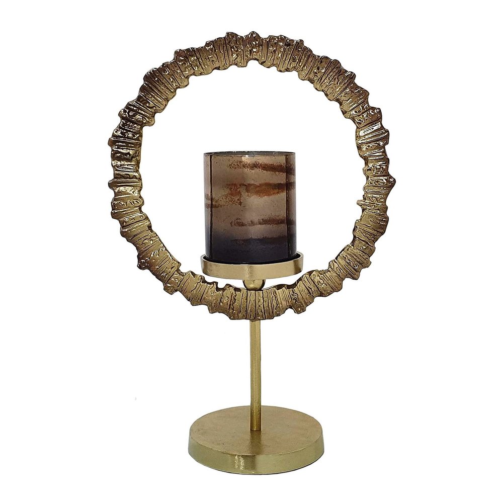 A&B Home Gold Ring Candle Holder - Large Candle Hoder with Glass Hurricane, Decorative Tabletop Lighting, Living Room Coffee Table Accent Piece Dining Table Centerpiece, 12" x 6" x 18"