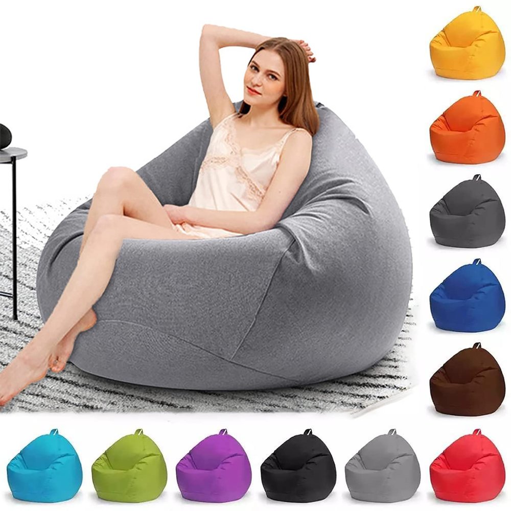 Bean Bag Chair, Foam-Filled Furniture, Luxury Fluffy Bean Bags Adult, Waterproof Giant Bean Bag Cover (No Filler), Giant bean bag chairs for adults L(75cm/29.5inch*95cm/37.4inch) Apricotleafcolor