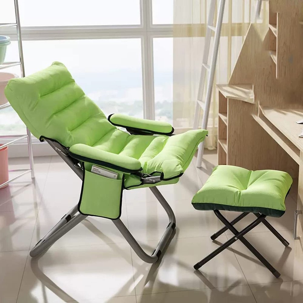 YCKEGEW Cozy Chair for Living Room,Sofa Recliner Chair Sleeper with Footrest, Accent Lounge Chair with Armrests and A Side Pocket, Reading Chair for Office (Color : Green)