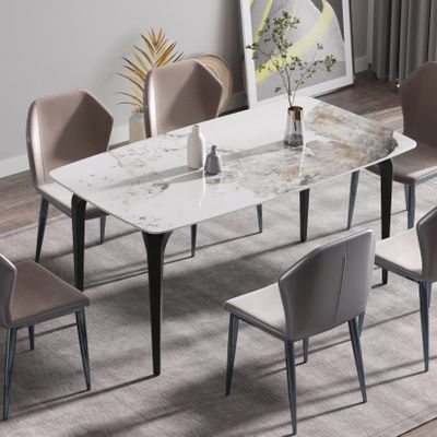 63" Kitchen Dining Table for Dining Room, Kitchen, Dinette, Compact Space w/Sintered Stone Tabletop, 4 Black Metal Legs, Sturdy Dining Room Table, Office Desk, Meeting Table