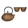 1 Set Of Japanese Pine Copper Matchstick Pattern Heavy Cast Iron Tea Pot With 2 Cups view 1
