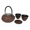 1 Set Of Japanese Bamboo Forest Maroon Red Traditional Heavy Cast Iron Tea Pot and Cups view 1