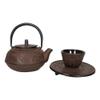 1 Set Of Japanese Bamboo Forest Maroon Red Traditional Heavy Cast Iron Tea Pot and Cups view 2