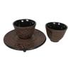 1 Set Of Japanese Bamboo Forest Maroon Red Traditional Heavy Cast Iron Tea Pot and Cups view 3