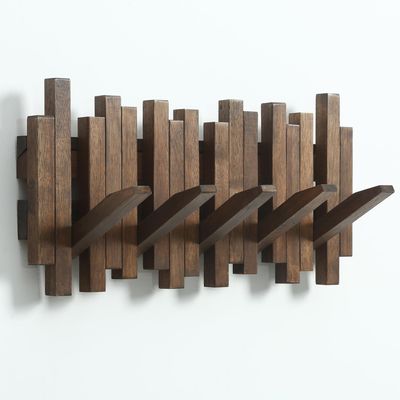 GOGREEBELL Natural Wood Wall Mounted Piano Coat Rack| Coat Rack Wall Mount| Flip Down Wall Hook Rack 5 Hooks| Entryway Coat Rack,Made of Acacia Wood (Walnut Color Dyed with Wood Wax Oil).Wall Art