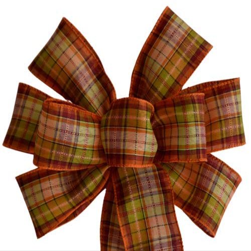 1 Pcs Large 10" Hand Made Orange Fall Plaid Wired Wreath Bow Thanksgiving Autumn