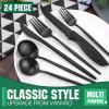VANVRO 24 Pieces Matte Black Silverware Set with Steak Knives,Satin Finish tableware Cutlery Set for Home and Restaurant,Matte Knife Spoon and Fork Sets Service for 4,Dishwasher Safe view 4