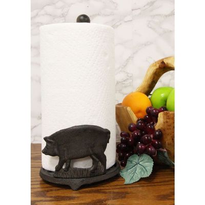 1 Pcs of Cast Iron Rustic Swine Pig with Scroll Art Kitchen Paper Towel Holder Stand Pigs