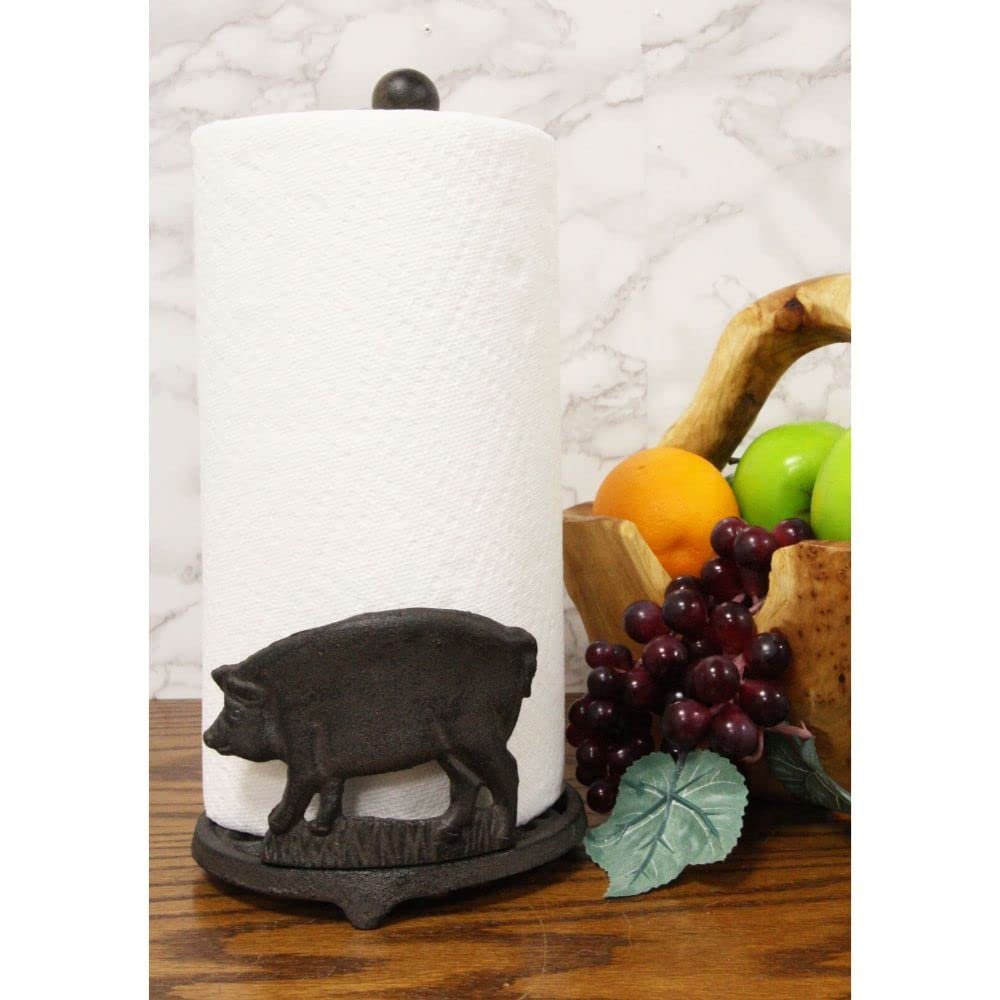 1 Pcs of Cast Iron Rustic Swine Pig with Scroll Art Kitchen Paper Towel Holder Stand Pigs