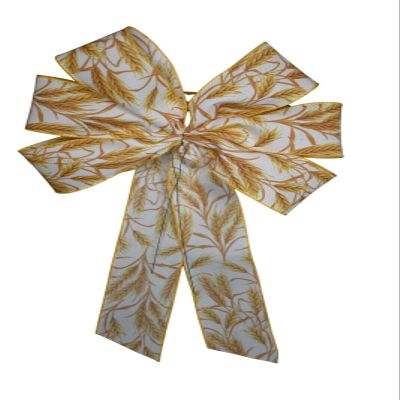 1 Pcs 10" Hand Made Fall Wheat Wired Wreath Bow Autumn Brown Thanksgiving