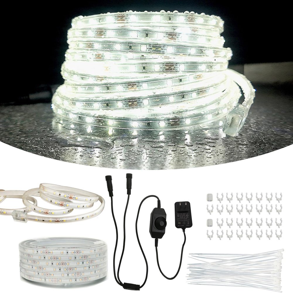 RYGDENG 2-Pack 33ft Outdoor Rope Lights Waterproof, Flat & Flexible Led Outdoor Lights, Dimmable Rope Lighting, 12v Rope Light for Outside, Indoor Bedroom, Kitchen, Pool, Backyards