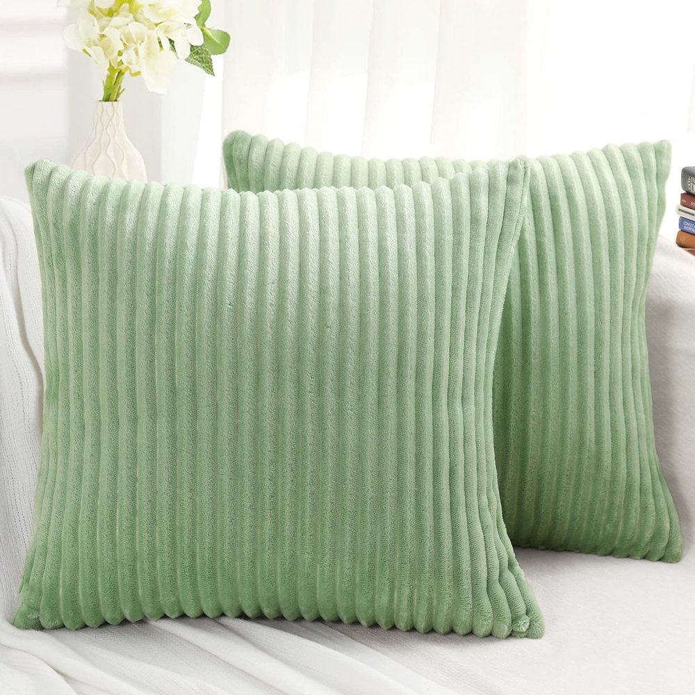 Simmore Decorative Spring Euro Sham Throw Pillow Covers 22x22 Set of 2, Soft Natural Plush Flannel Double-Sided Fluffy Couch Pillow Covers for Sofa Living Room, Sage Green