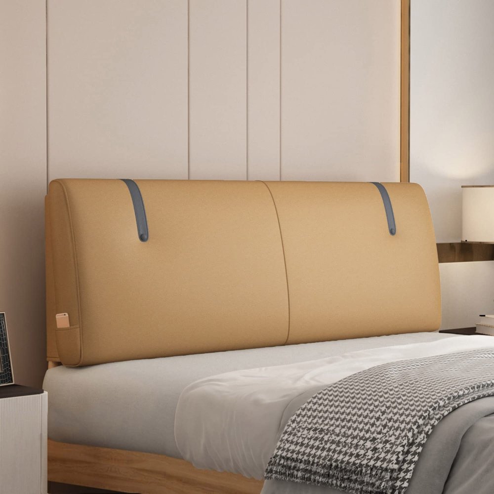ZZYK Wipeable Headboard Upholstered Oversized Bed Backrest Unbutton Bedside Cushion Removable Lumbar Positioning Support Pillow with Headboard Cover,Yellow,Queen/59 inches