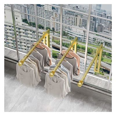 Clothes Hanger Rack, Wall Mounted Small Drying Racks Clothes Display Rack Window Sill Clothes Drying Rack Balcony Railing Wardrobe Frame For Laundry Bathroom Patio And Bedroom ( Color : Gold , Size :