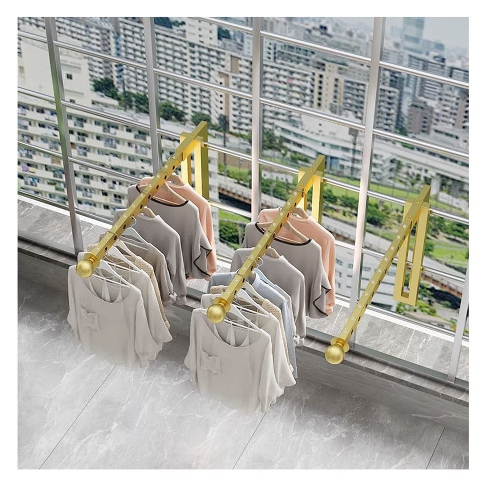 Clothes Hanger Rack, Wall Mounted Small Drying Racks Clothes Display Rack Window Sill Clothes Drying Rack Balcony Railing Wardrobe Frame For Laundry Bathroom Patio And Bedroom ( Color : Gold , Size :