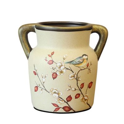 BNNP Dried Flower Vase American Table Decoration Vase Retro Double Ear Vase Floral Ceramic Vase Ornament Decorative Vase